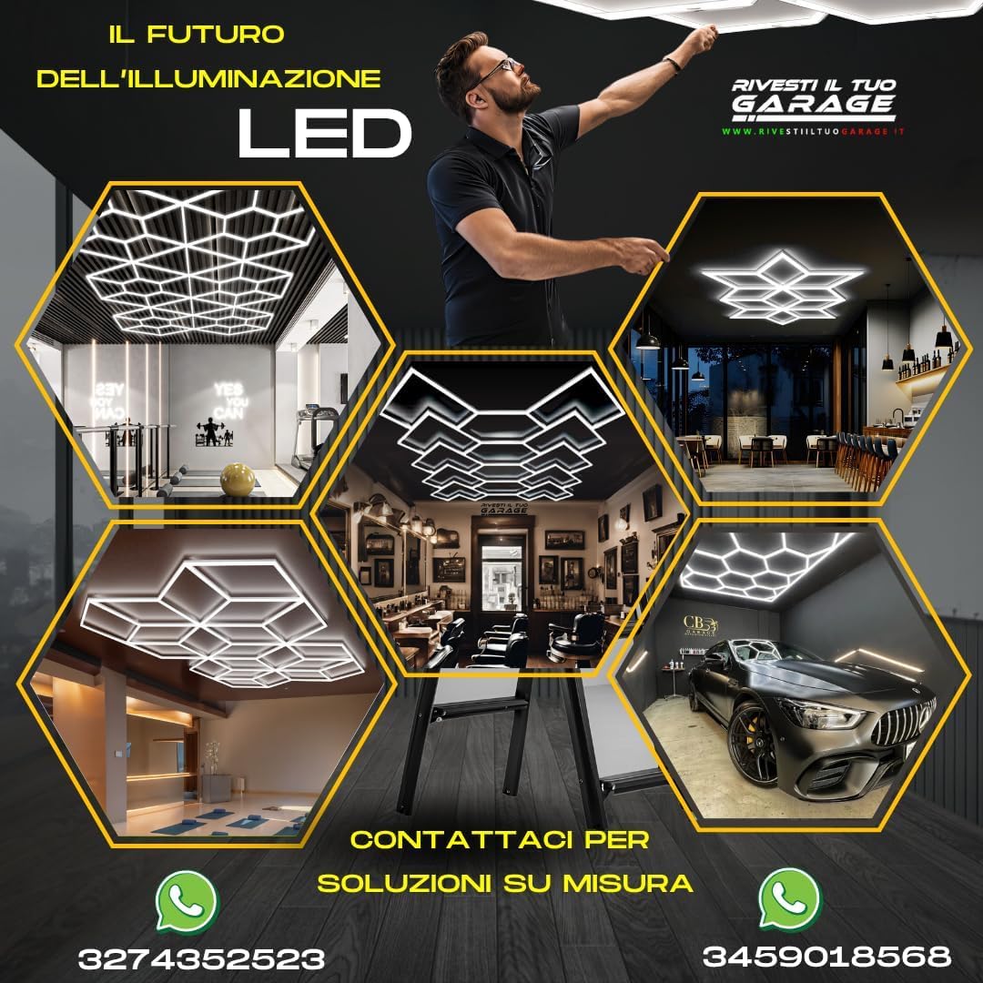 Led nido d'ape DESIGN esagonale MODERNO car DETAILING OFFICINA AUTOLAVAGGIO CARROZZERIA GOMMISTA UFFICIO ROMBO LUCIDATURA AUTO centro estetico parrucchieri (3,12 x1,04m)