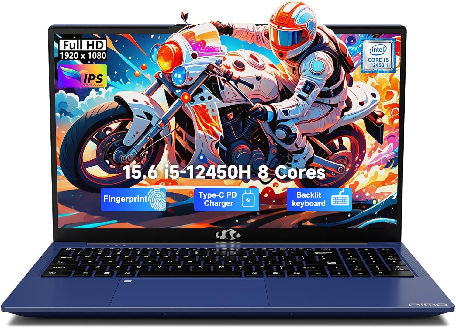 NIMO 15.6" FHD lPS-Business-Laptop, 8 Cores Intel i5-12450H 16GB RAM 256GB SSD (Beat i7-11800H, Up to 4.4 GHz) Computer with 100W GaN Type-C Fingerprint Backlit Keyboard WiFi 6 BT5.2 Win 11