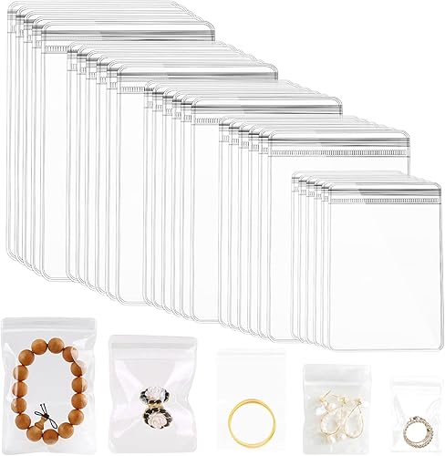 100 bolsas de almacenamiento de PVC para joyería, bolsas pequeñas con cierre de cremallera, bolsas de plástico transparente, antideslustre, bolsas