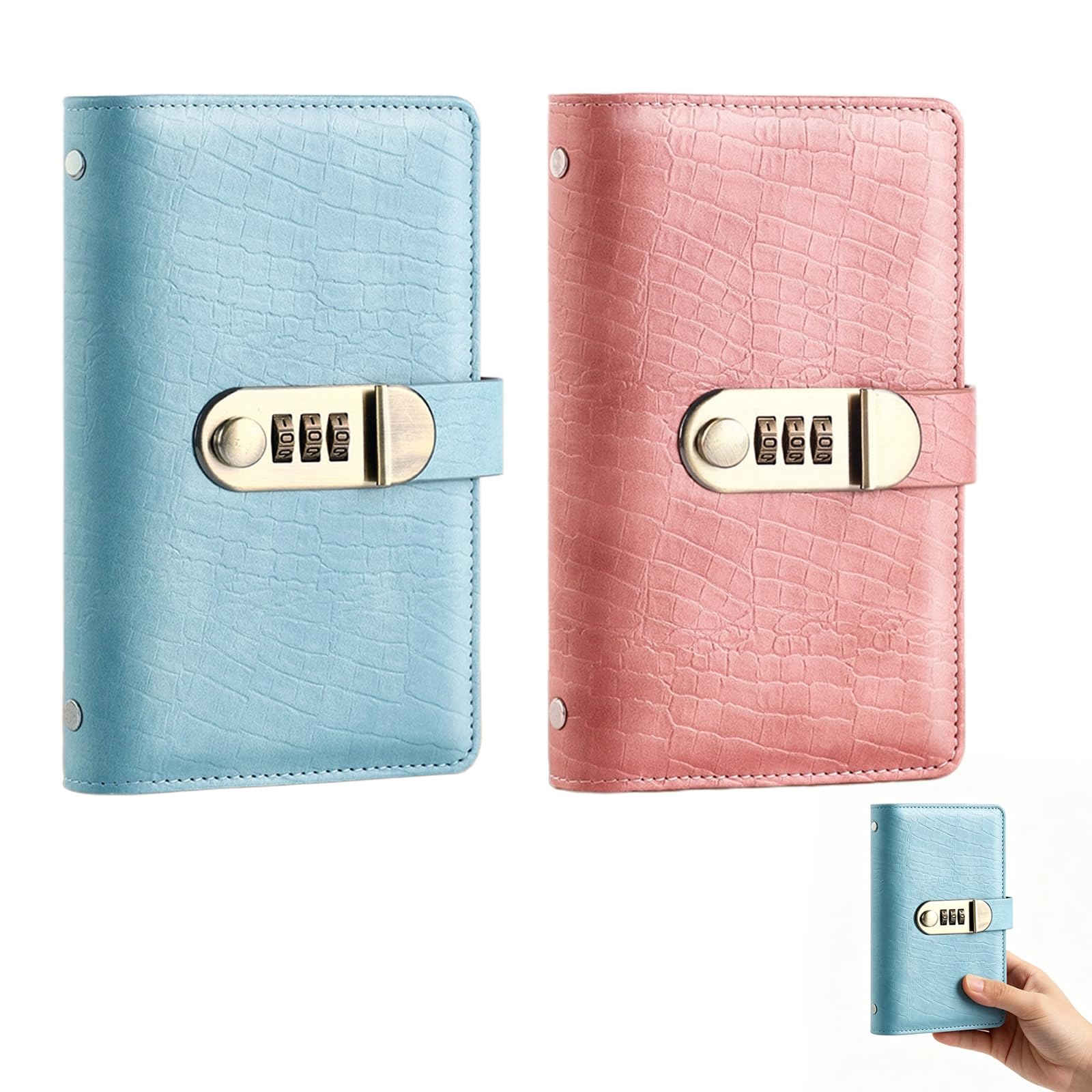 100 Envelope Savings Challenge Book, 2PCS Envelope Challenge Binder with Combination Lock, PU Leather Budget Planner for School Home Office(Sky Blue & Pink)