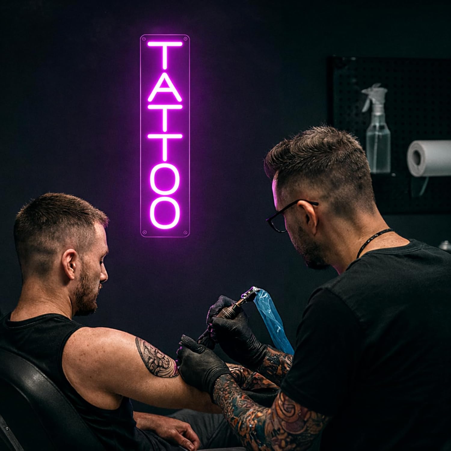 Dimmable Tattoo Neon Sign for Wall, Handmade Acrylic Pink LED Lights for Tattoo Shop Studio, USB Powered Store Logo Window Display Neon Sign, 15 x 3.7 In - Image 3