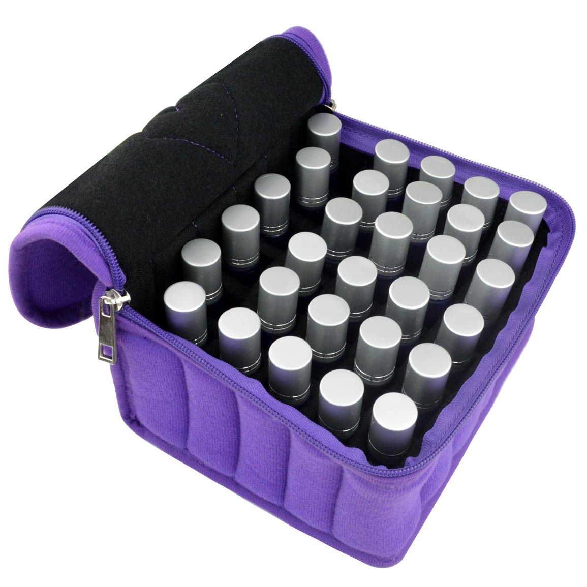 Jmkcoz 30 Bottles Essential Oil Carrying Case Shockproof Essential Oils Organizer Travel Bag Suitable for 5ml,10ml,15ml Bottles Purple with Portable Handle and Double Zipper
