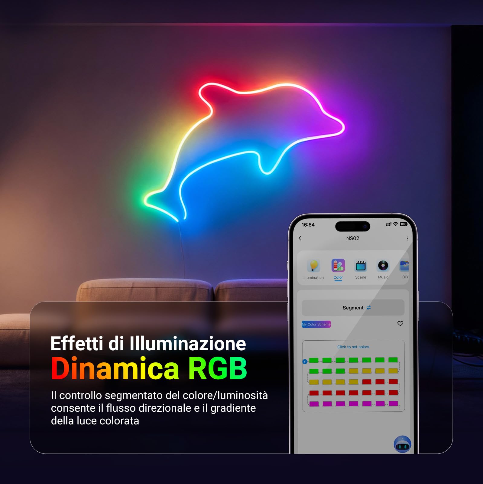 NEEWER Striscia LED da 3m, Luci Neon Strisce RGB IC Tagliabile Flessibile Smart AI con Controllo App per Camera da Letto Sala Giochi Interno Studio, Compatibile con Google Assistant e Alexa, NS02