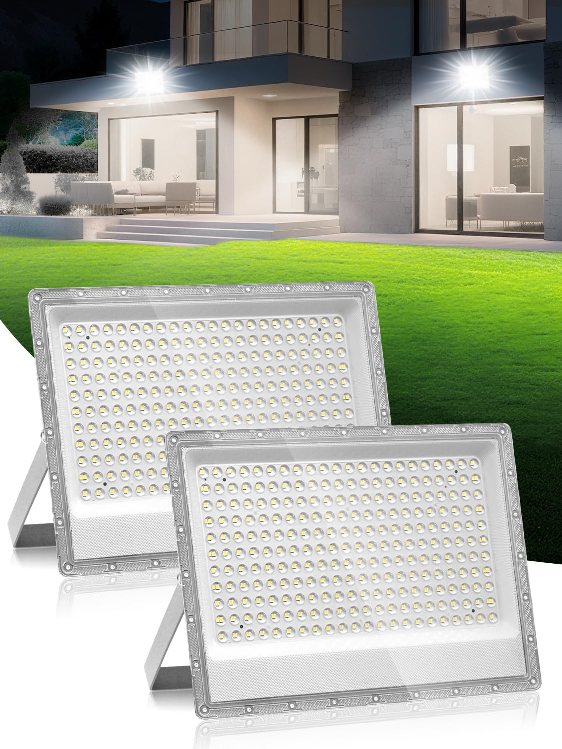 Faretto LED da Esterno 200W 2 Pezzi,6500K Bianca Fredda Faro LED,20000LM Super Luminoso Faretti 𝐋𝐄𝐃,IP66 Impermeabile Fari 𝐋𝐄𝐃 da Esterno per Giardino, Terrazza, Garage