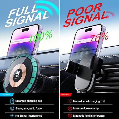 Miniatura 6 de NBT - Soporte magnético inalámbrico para cargador de automóvil, anillo de luz LED de 15 W, carga rápida, alineación automática, soporte de teléfono