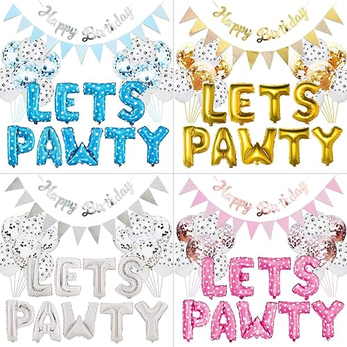 Miniatura 7 de Kit de decoración de fiesta de mascotas de 23 piezas, globos con estampado de patas de perro, globos de papel de aluminio, pancarta de feliz