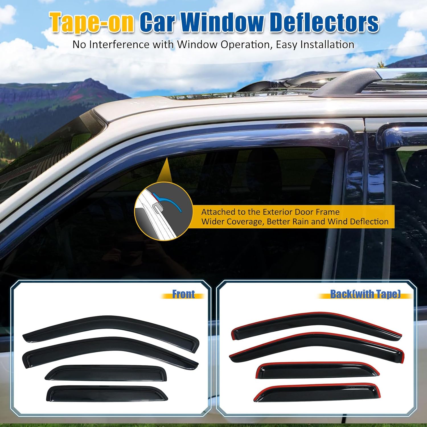 FREEMOTOR802 Tape-on Window Deflectors Fits 2001-2012 Ford Escape & 2008-2011 Mazda Tribute & 2005-2011 Mercury Mariner, Rain Guards Side Window Visors Wind Deflectors Smoke Tinted Acrylic 4 Pieces