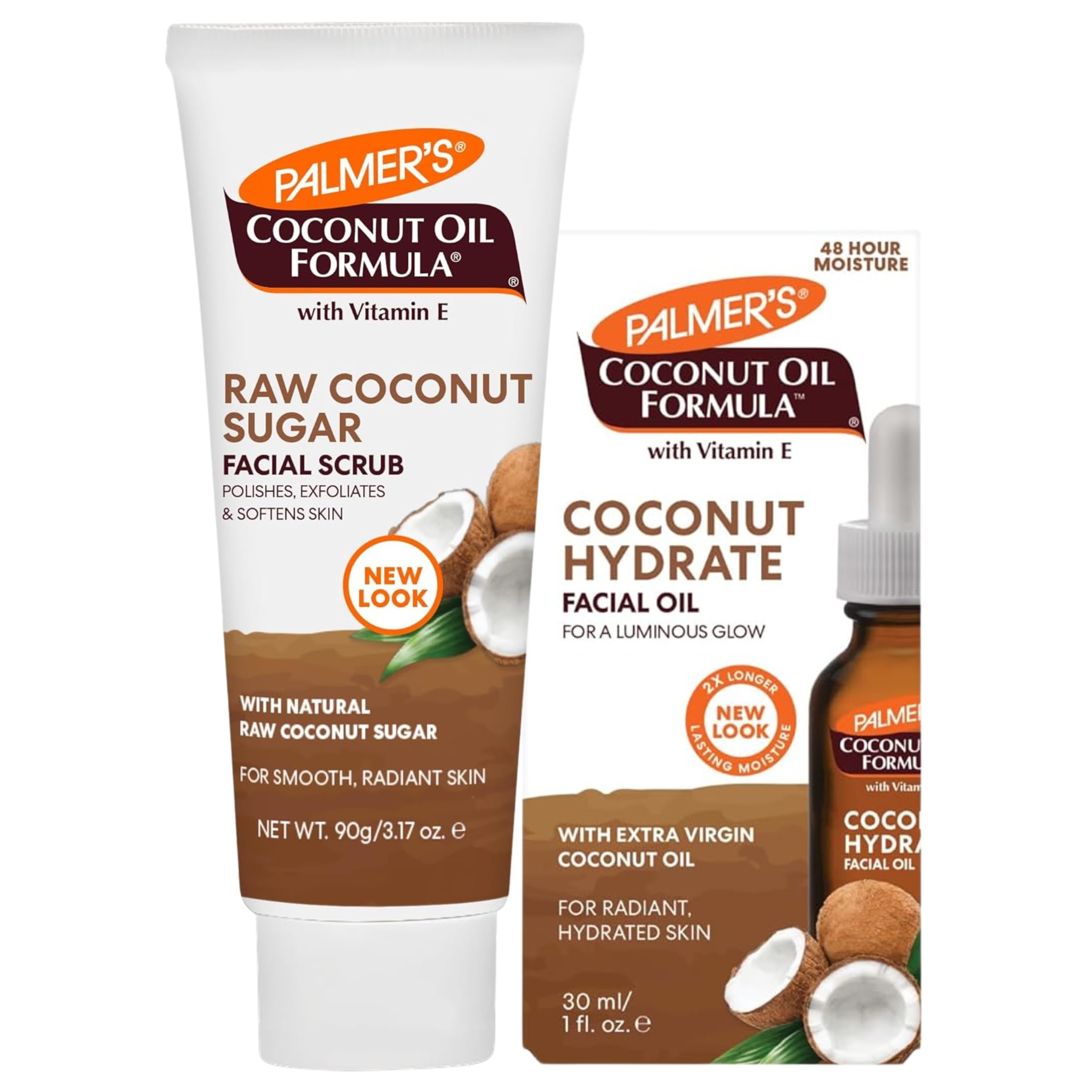 Palmer's Coconut Oil Face Care Bundle - Face Oil & Scrub, Fair Trade & Monoi, 1 fl oz Oil & 3.17 oz Scrub