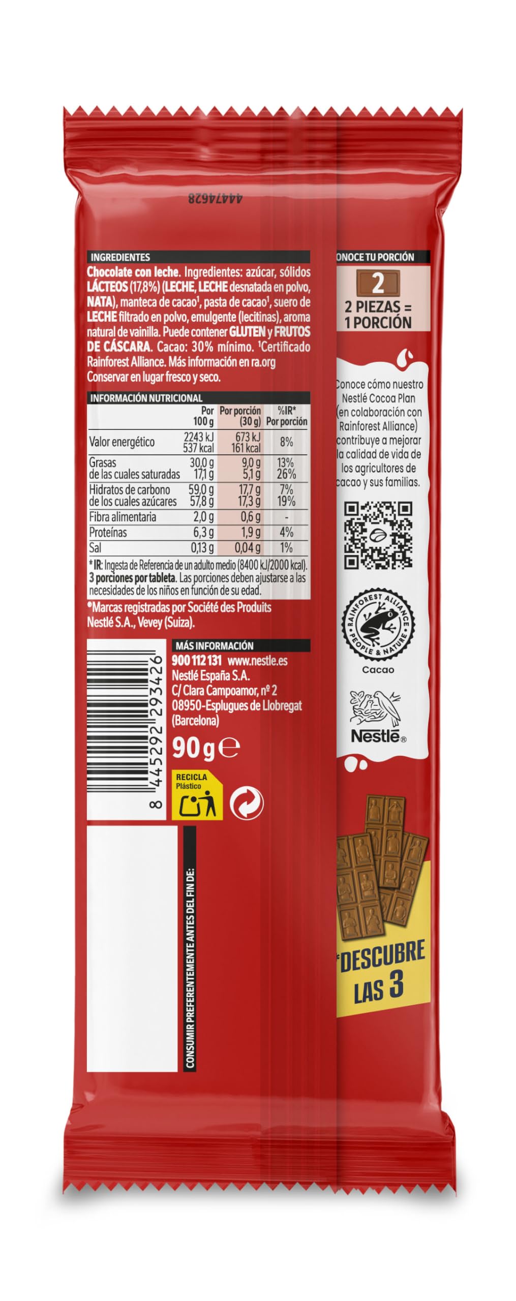 Edición Limitada LA ROJA Nestlé Extrafino Tableta Chocolate 90g (20 unidades)