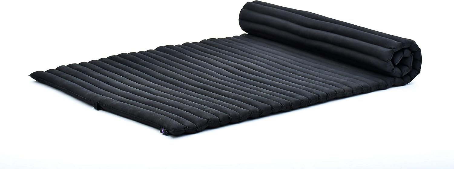 Leewadee - Kapok Roll Mat – Handcrafted Folding Sleep & Relaxation Mattress from Thailand, Ideal as Guest Bed, Camping Mat, Yoga Mat or Traditional Futon, 75 x 39 inches, Black product image