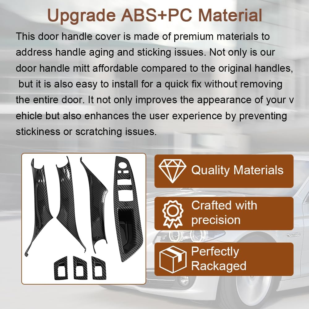 7PCS Carbon Fiber Interior Door Handle Cover Kit Replacement for BMW 5 Series F10 / F11 (2010-2016) 520i 523i 525i 528i 530i 535i | Driver Passenger Window Switch Panel Window Switch Covers
