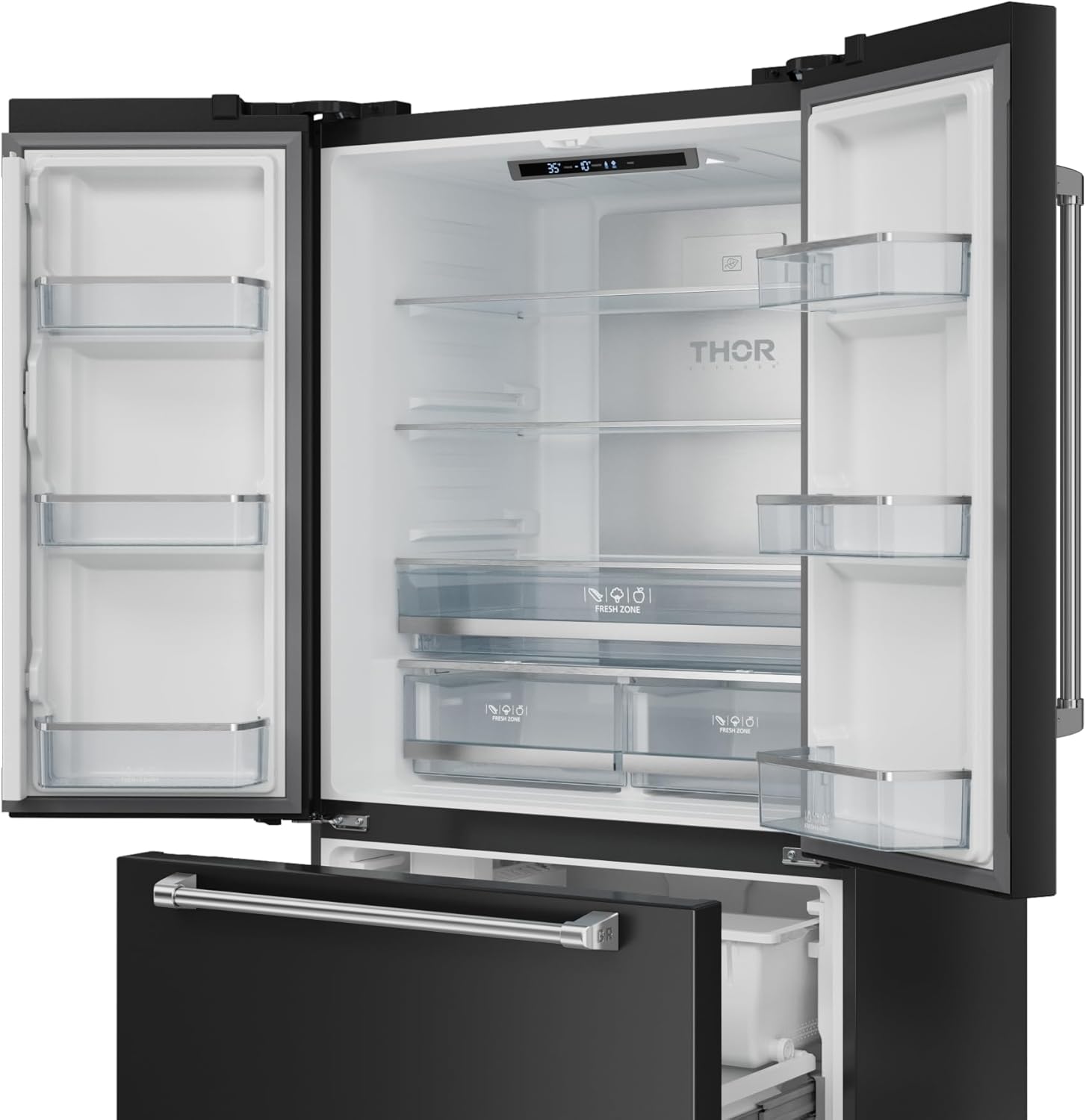 Thor Kitchen Gordon Ramsay 36 Inch 20.3 cu ft French Door Counter Depth Refrigerator with Ice Maker in Black/Stainless Steel