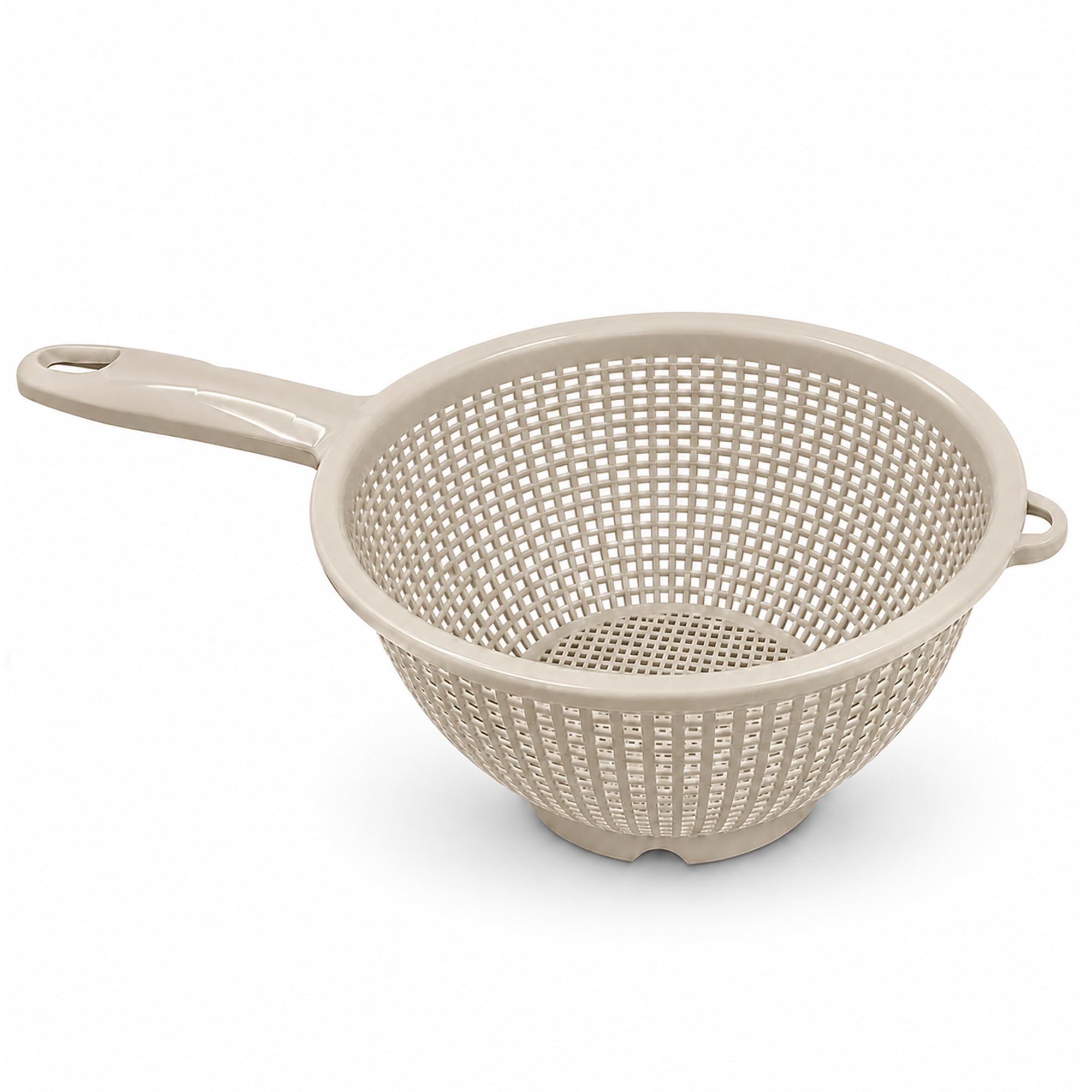 22cm Plastic Colander Basket Taupe, Kitchen Strainer Bowl for Washing & Draining Vegetables, Fruits, Salad, Rice & Pasta, Lightweight Food Drainer with Side Handle