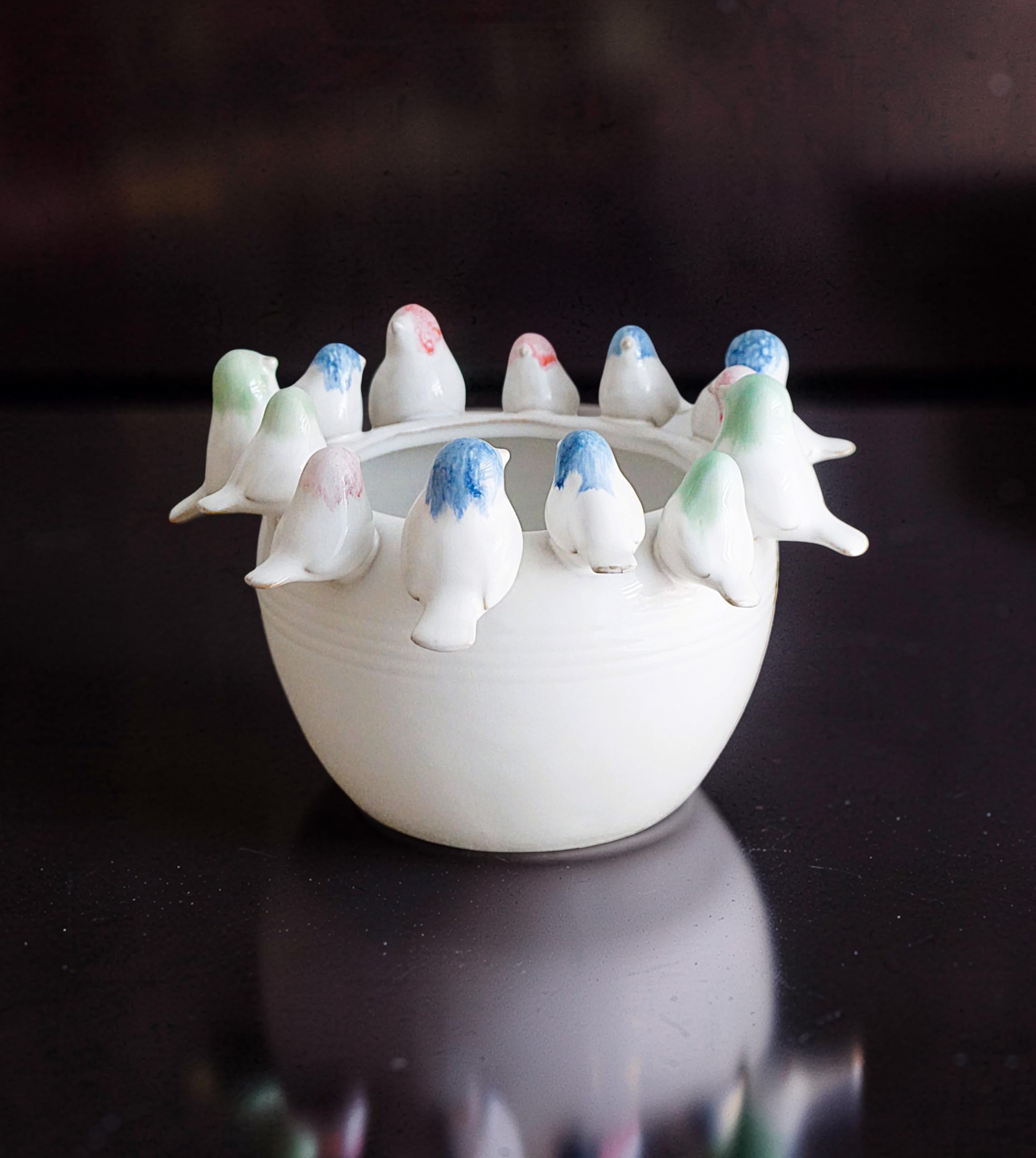 Pot de fleurs porcelaine fait main oiseau idée cadeau déco