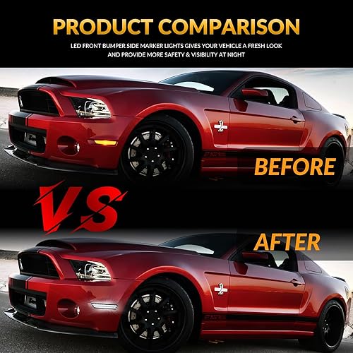 Miniatura 4 de Luces LED de marcador lateral parachoques delantero guardabarros blanco lámparas de estacionamiento para 2010-2014 Ford Mustang 2 piezas, lente