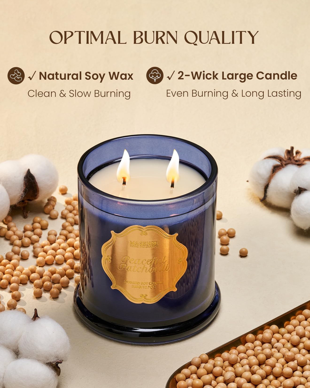 M&SENSE Candela al Patchouli per la Casa Profumata di Soia Organica Non Tossica Senza Fuliggine - Aromaterapica Rilassante per il Bagno e la Meditazione - 360g 75 Ore | Candela di soia biologica per alleviare lo stress, rilassamento, meditazione, regalo d