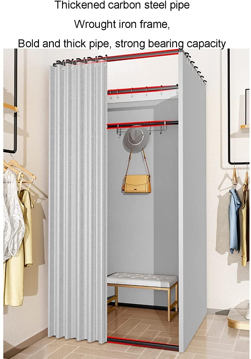 Camerino quadrato con tenda ombreggiante, spogliatoio pieghevole for negozi di abbigliamento e armadietto temporaneo(Svart,100x80x200cm)