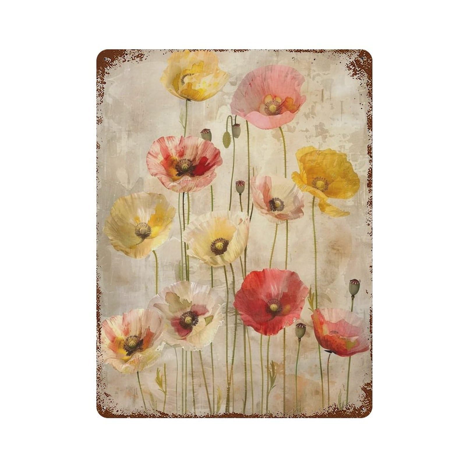 Wujhgrsg Style Textured Impasto Warm Palette Poppy Overlay 02 Wall Art Retro Iron Vintage Metal Tin Sign Poster Modern Decor For Home Cofffee Club Bar Shop 40X30cm