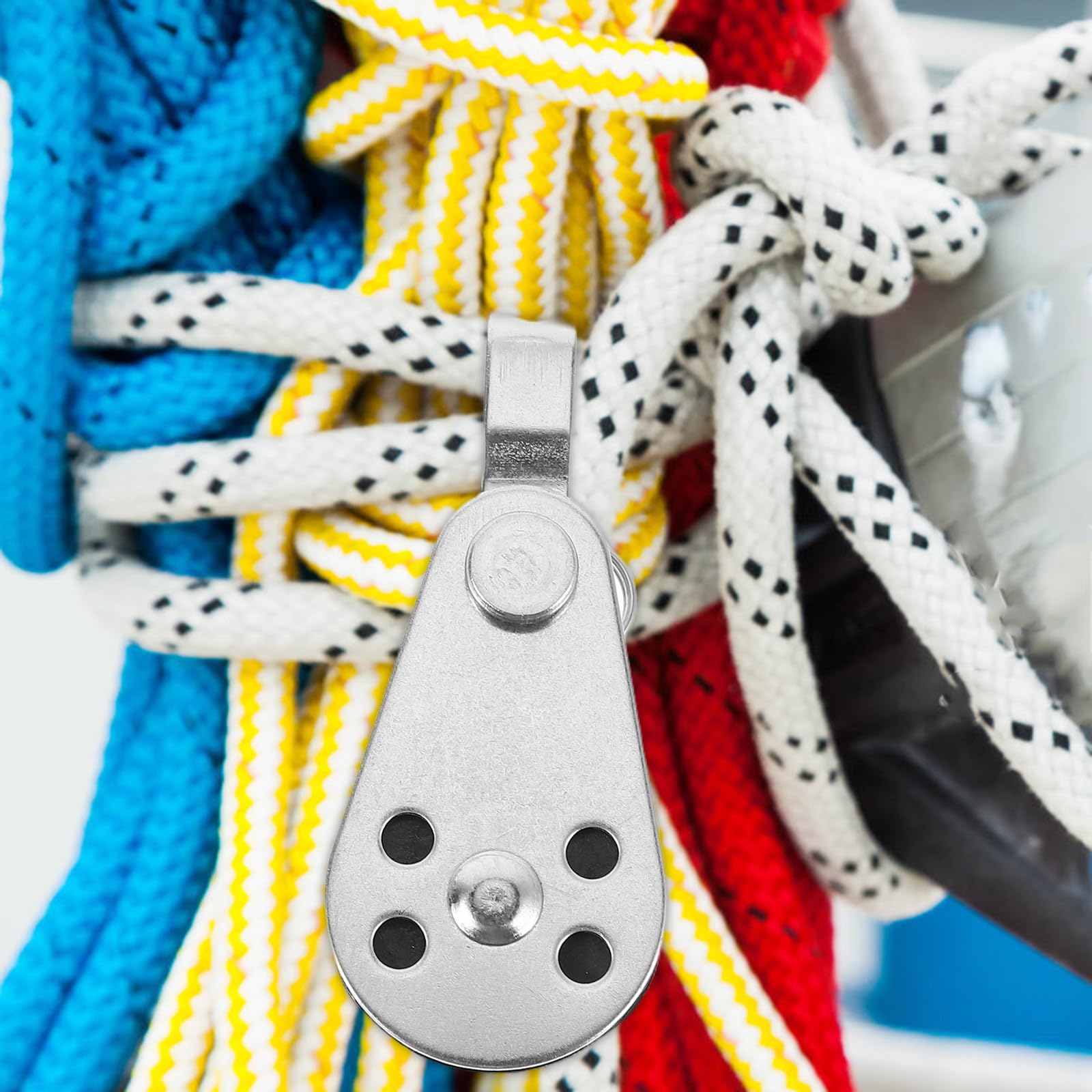 Toddmomy Set 4pezzi Bozzelli Marini in Acciaio Inossidabile e Nylon, Carrucola per Barca a Vela Resistente per Kayak e Uso Marino, Migliora Controllo e Stabilità