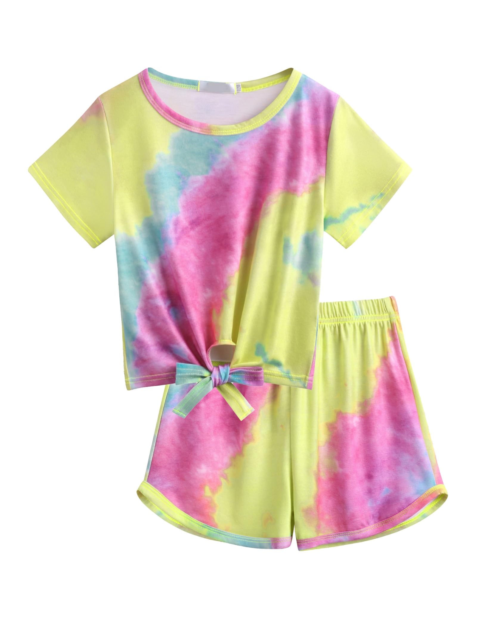 Arshiner Niñas Batik Ropa Niños Torcer Conjuntos De Manga Corta Camisetas Con Pantalones Cortos Conjuntos Deportes Ocio Moda Tie-dye Verano Conjuntos para Niña 5-14 años