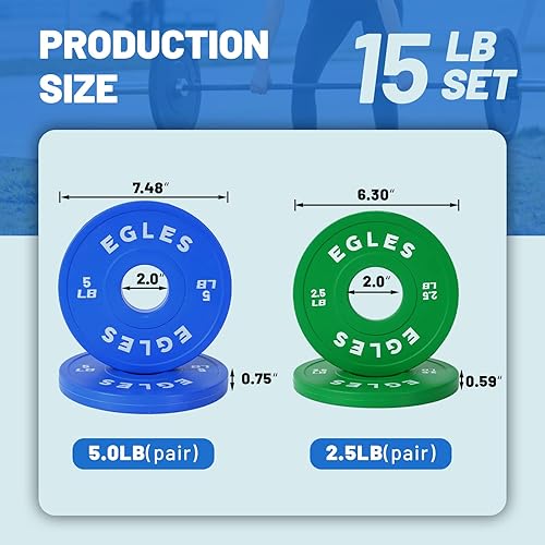 Miniatura 2 de Egles Juego de Placas de Cambio 1.25LB, 2.5LB, 5LB - Placas de Peso Recubiertas de Goma en Pares, Placas Bumper Olímpicas, Codificadas por Color,