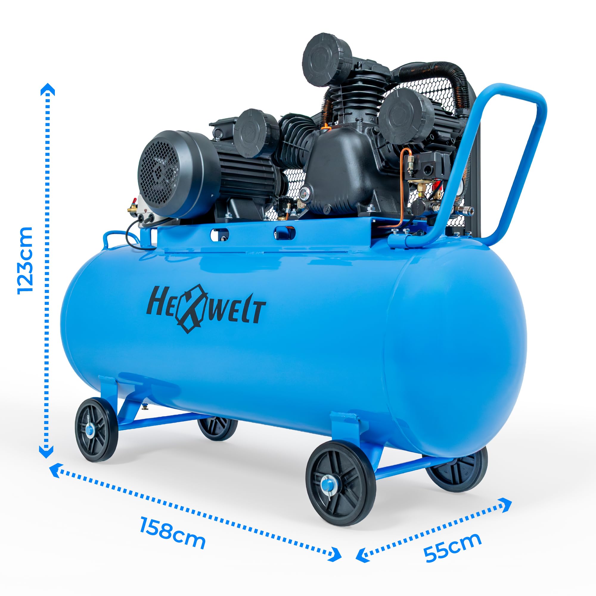Compresseur 300L Compresseur d'air 8 Bar, compresseur à huile 7500W, 3 cylindres en fonte, 1090 l/min, 380V, détendeur, manomètre, 2 sorties, pour atelier et outils pneumatiques