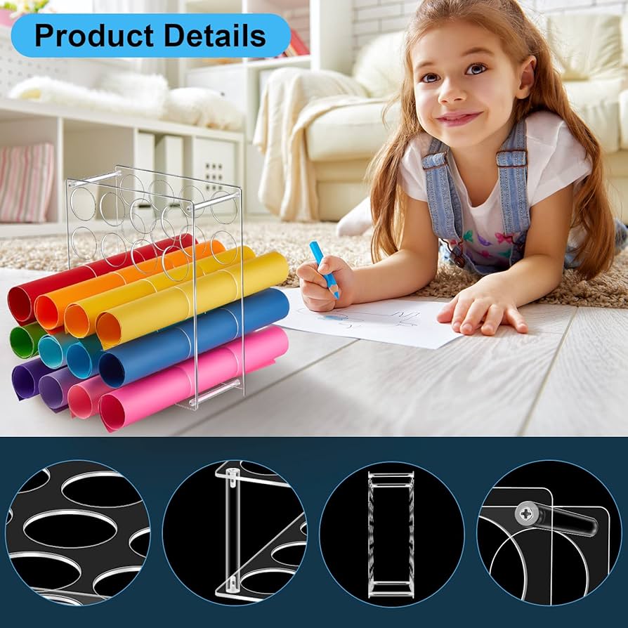 Vinyl Roll Holder Craft Storage Organizer - 44 Compartments Vinyl Organizer Including 18 Pockets, Vinyl Roll Storage for Craft Room, Permanent Storage of Vinyl Records for Cricut, Closet