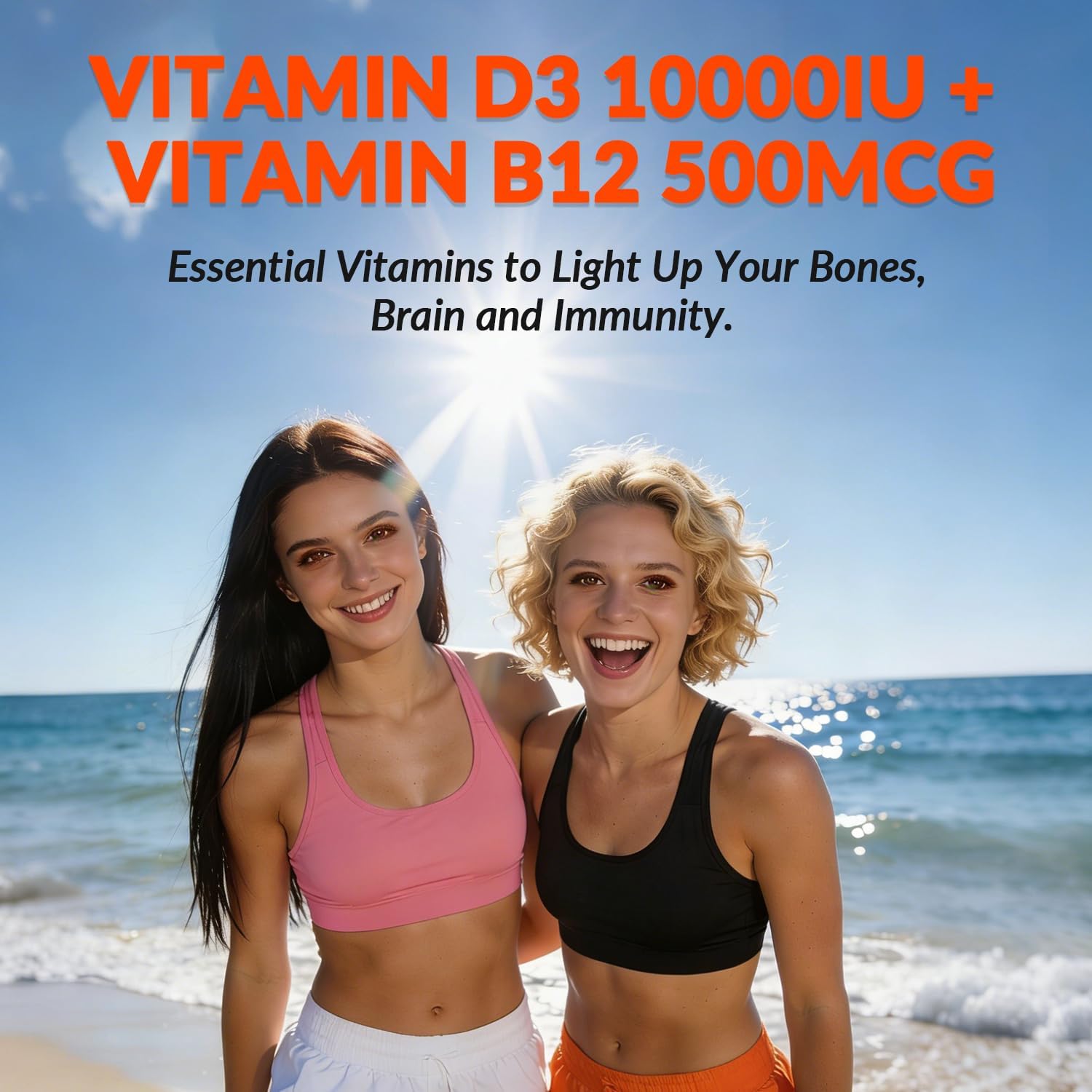 WEEVIT Vitamin D3 B12 Gummies, Vitamin D 10000IU & 500mcg Methyl B12 with Vitamin A, C, K, Calcium, Magnesium, Zinc for Women & Men, Support Eye, Bone, Energy