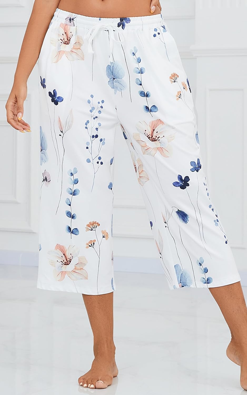 Women Pajama Pants Capri Cotton Sleep Lounge Pj Bottoms with Pockets - Image 3