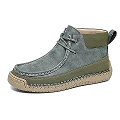 Womens Leather Handmade Desert Boots Casual Lace-Up Comfort Round-Toed Breathable Non-Slip Ankle Boots Walking Driving Flat Loafers
