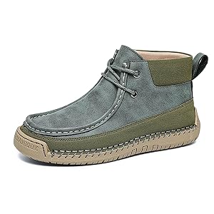 Womens Leather Handmade Desert Boots Casual Lace-Up Comfort Round-Toed Breathable Non-Slip Ankle Boots Walking Driving Flat Loafers