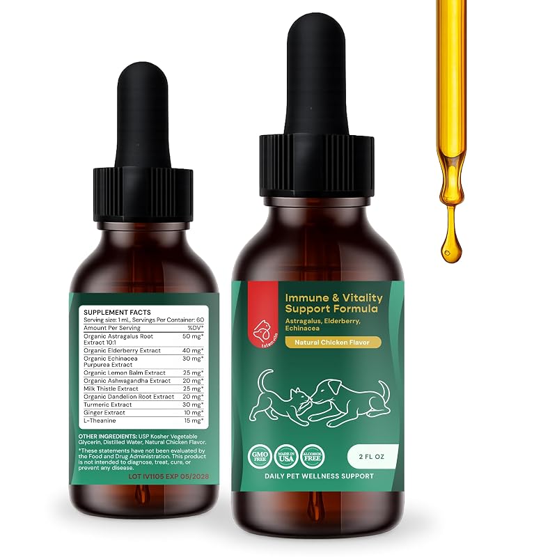 Suplemento líquido fitoterápico para cães e gatos TotemVita com Astragalus, Elderberry, Echinacea e L-Theanine sabor frango 60 mL