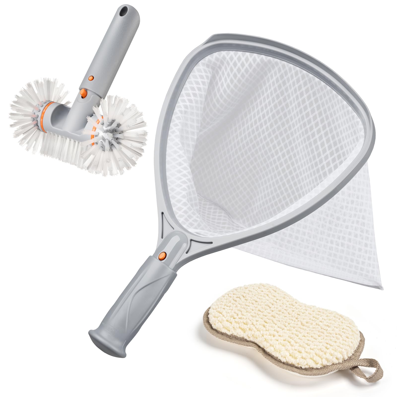 Sepetrel 3-Piece Spa & Hot Tub Cleaning Kit, Professional Maintenance Accessories Set with Fine Mesh Skimmer Net, Round Corner Brush, and Scum Scrubber Pad