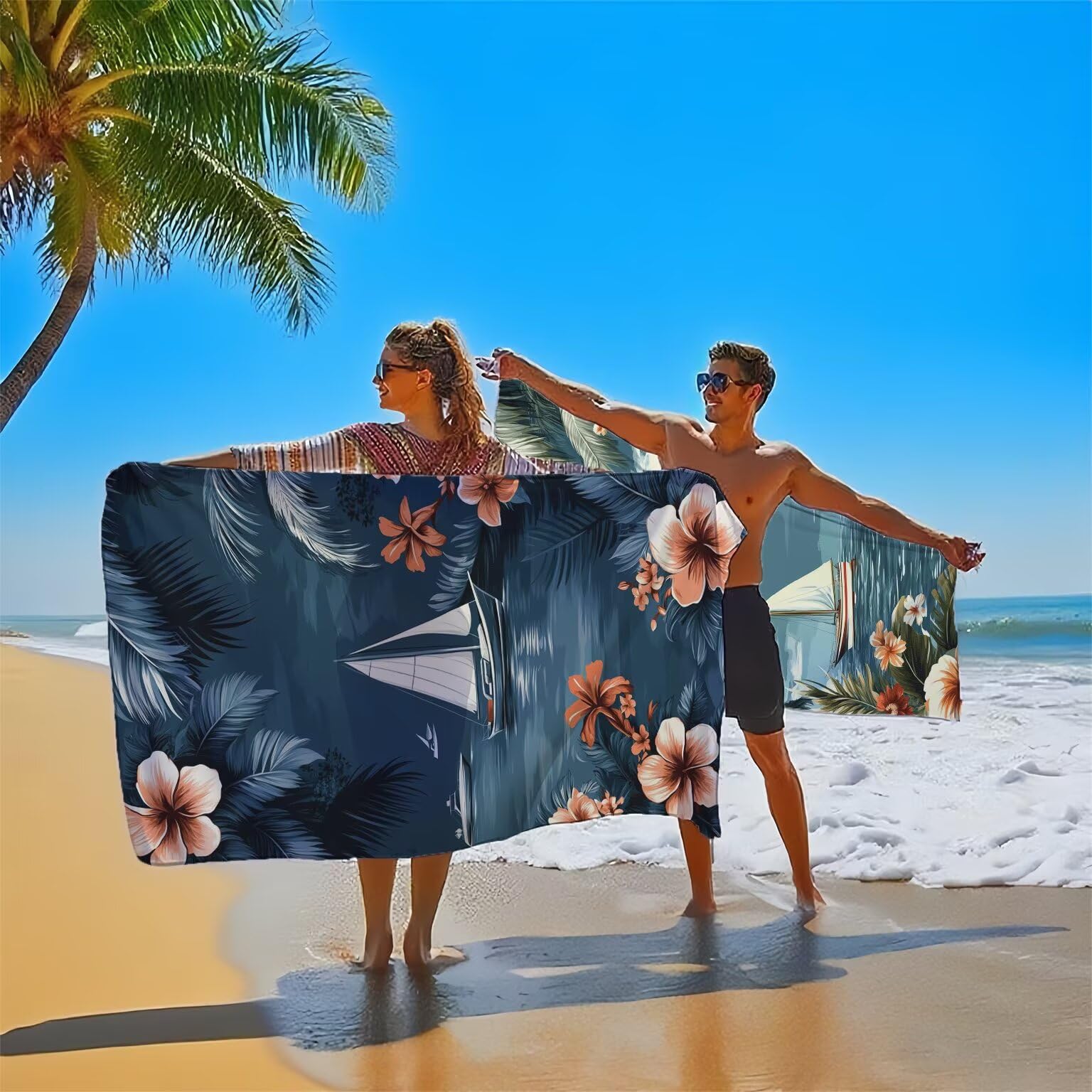 Ręcznik plażowy Hot Spots dla dorosłych, ręcznik z mikrofibry 100 x 200 cm, duży, 2 sztuki, ręczniki kąpielowe, unikalne zatrzaskowe, chłonne, szybkoschnące, odporne na piasek, lekka konstrukcja, do