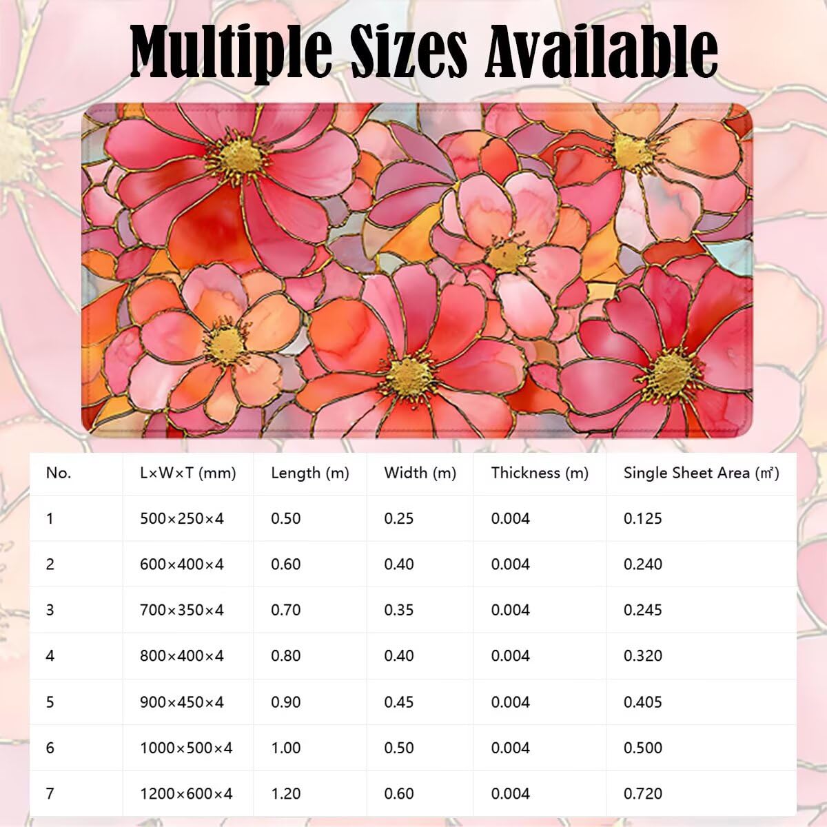 Tappetino Mouse Gaming XXL, Mousepad 1200x600x4mm rosa fiore 0x0-145 | Tappetino Scrivania con Base in Gomma Antiscivolo Bordi Cuciti per Computer, PC, Migliora la Precisione e la Velocità