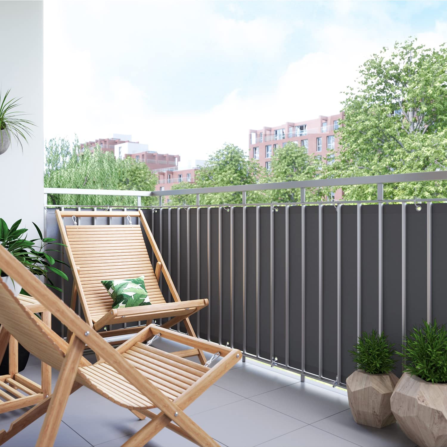 Balkonscherm 50 x 775 cm Zonder Boren, Wind- en Uv-Bescherming Ademende Balkonafdekking met Kabelbinders en Koord Voor Tuinhek Balkon Terra, Bruin