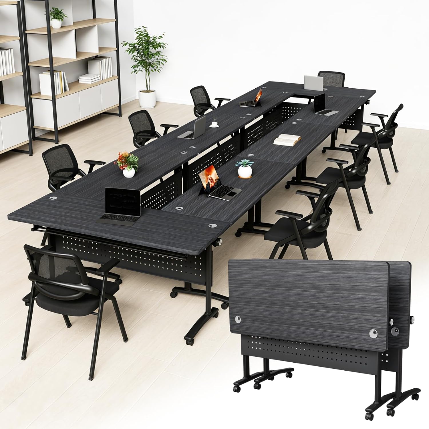 Mobile Conference Tables, Folding Conference Room Tables with Wheels,Modular Conference Room Tables,Rolling Training Seminar Desks for School Classroom Meeting Office Library (2, Dark Grey, 70.8IN)