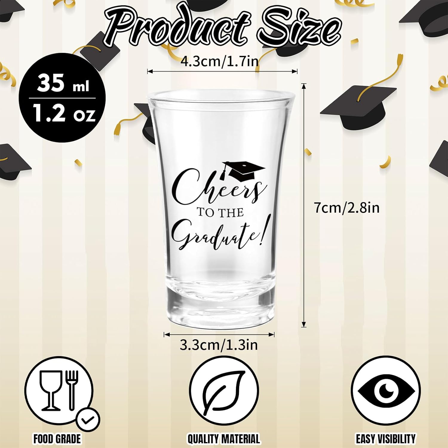 JarThenaAMCS 50 Sets Graduation Party Favors for Guests Black Grad Cap Clear Shot Glasses Thank You Tags Organza Bags with Rope for Congrats Grad Party Supplies