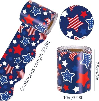 Whaline 32.8ft Patriotic Star Bulletin Board Borders, 4th of July Decor
