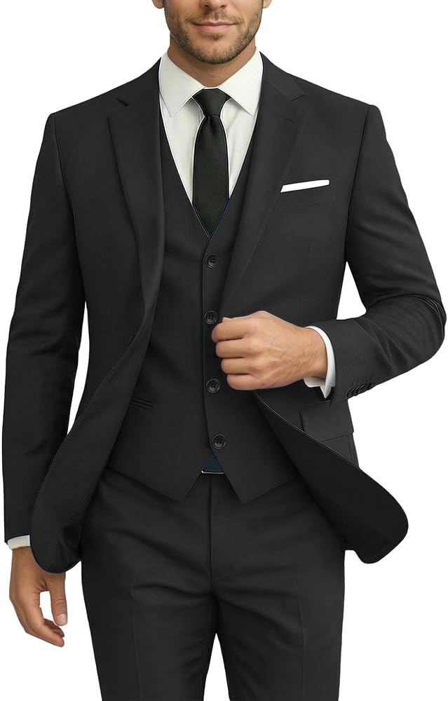 Men Suits Wedding Suit 3 Piece Set Slim Fit Groomsmen Prom Suit Tuxedo Business  Formal Casual Groom Jacket Blazer Pants Black at Amazon Men's Clothing store