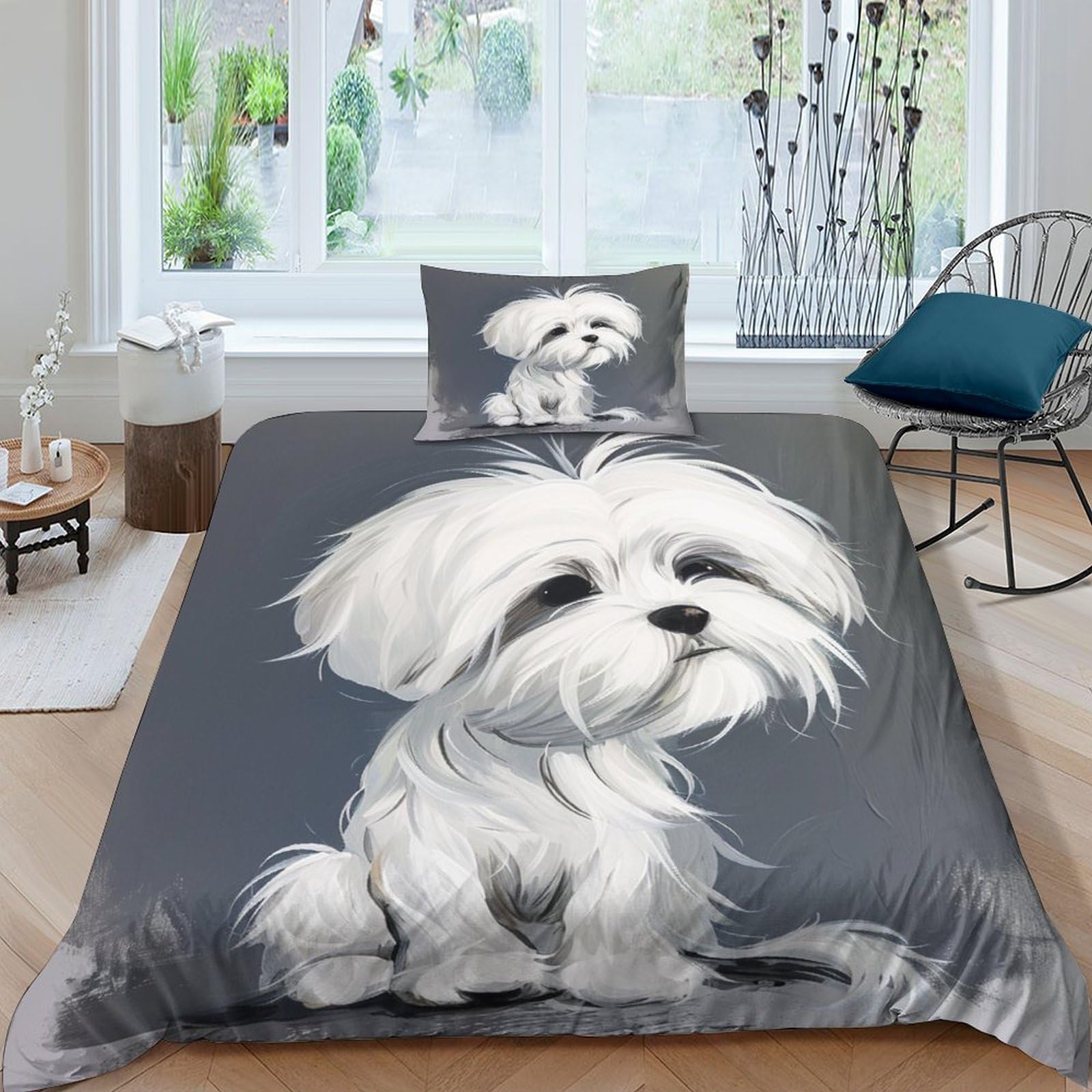 Nraopevvd Style-2 Shih Tzu Duvet Cover 3 Pcs Hotel Quality Quilt Cover Bedding Bed Covers With Pillowcases With Zipper Closure Ultra Soft Hypoallergenic Microfiber Single（135X200cm）
