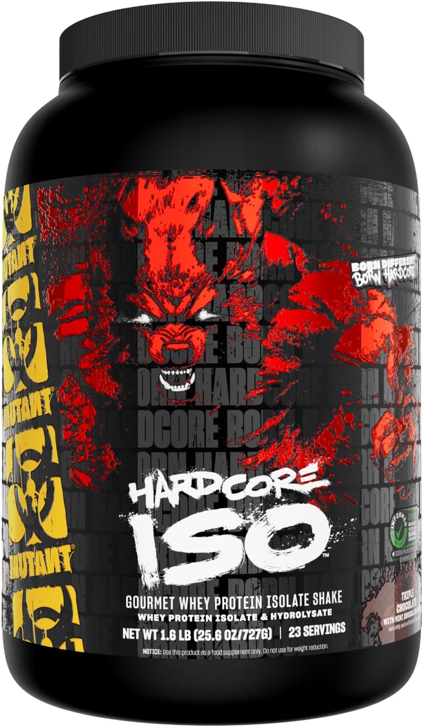 Mutant Hardcore ISO Whey Protein Powder Acts Fast to Help Recover, Build Muscle, Bulk and Strength, Uses Only Ingredients, 1.6 lb - Triple Chocolate