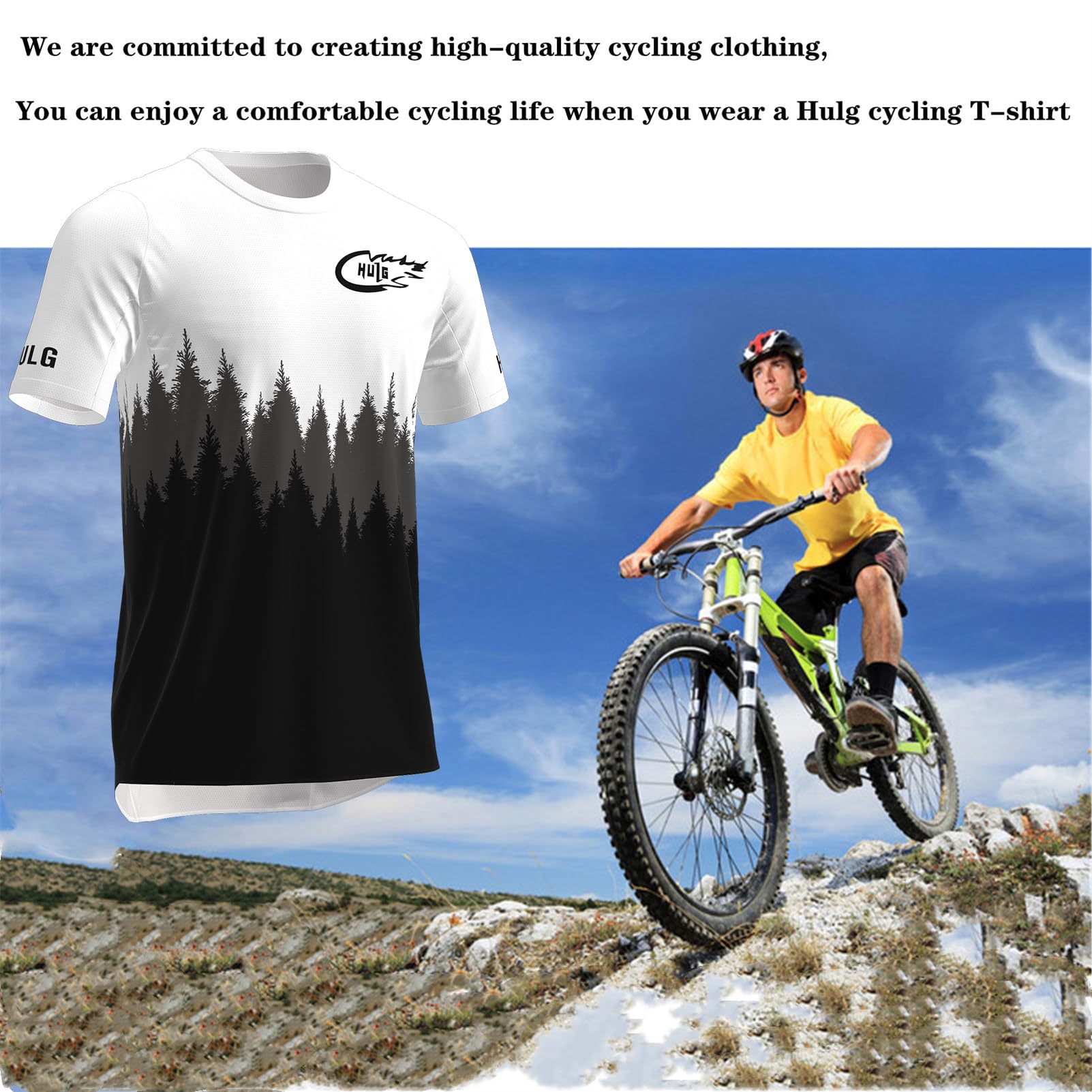 HULG Maglie da Ciclismo da Uomo, T-Shirt Corte, Maglie da Ciclismo, Maglie da Ciclismo, Abbigliamento da Ciclismo, Magliette da Mountain Bike/MTB