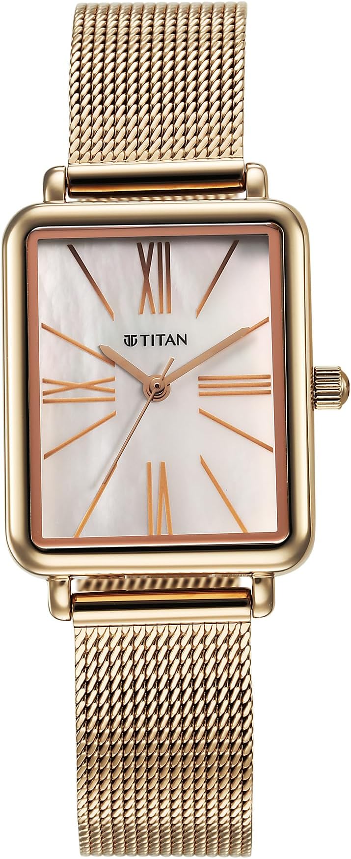 Titan Slimline Quartz Analog Mother of Pearl Dial Rose Gold Stainless Steel Strap Watch for Women-NS95181WM01