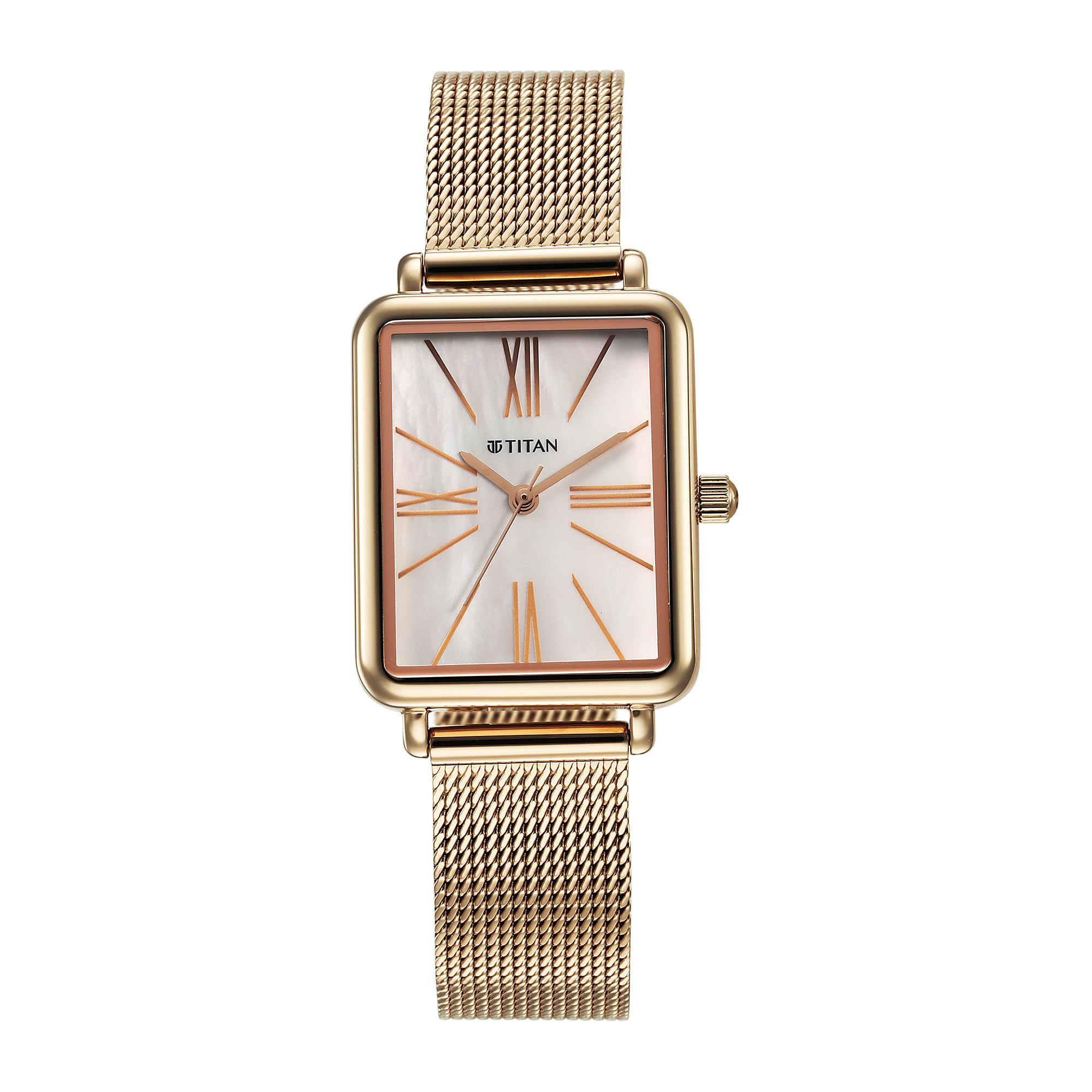 Titan Slimline Quartz Analog Mother of Pearl Dial Rose Gold Stainless Steel Strap Watch for Women-NS95181WM01