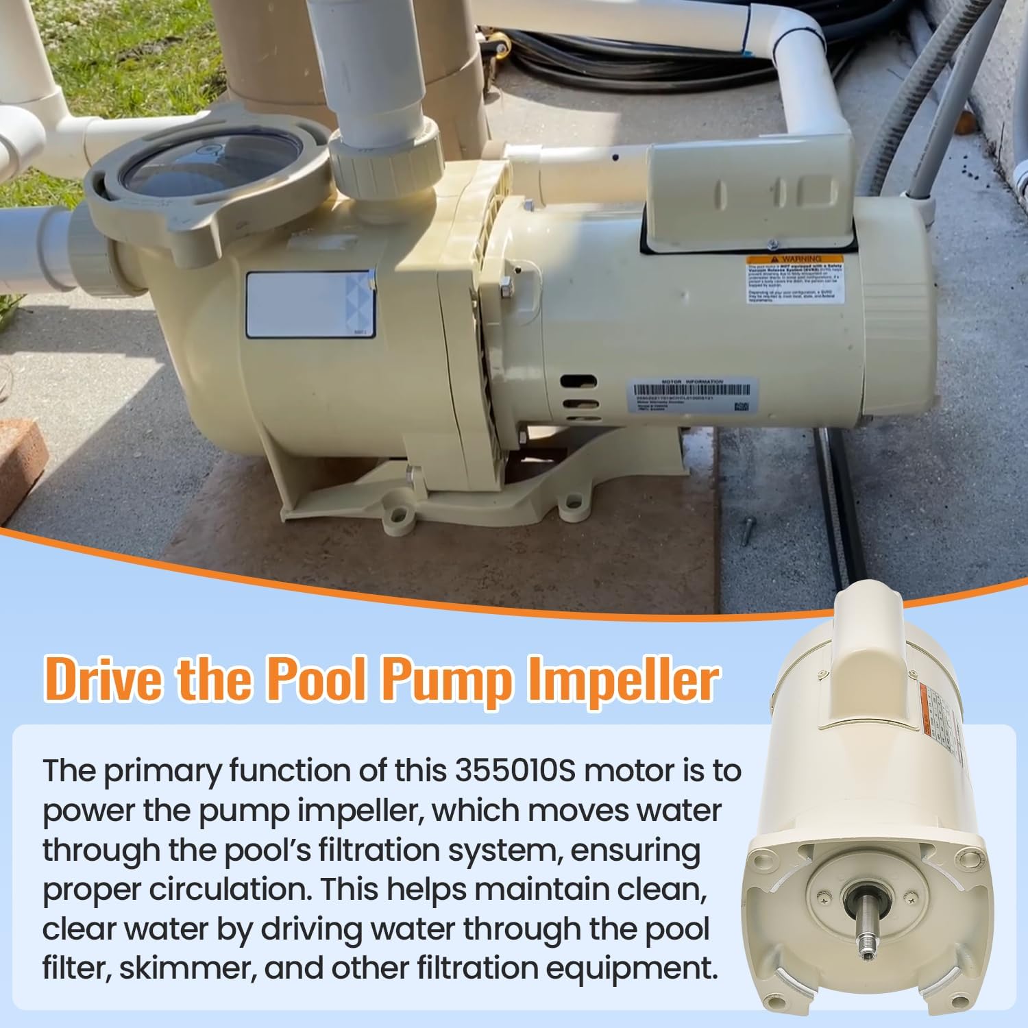 355010S Pool Pump Motor 1HP 115-230V, Energy Efficient Compatible with WhisperFlo High Performance Pump Model WFE-4 and WFE-2, for SuperFlo model SF-N1-1/2-AE; 1 Speed Replace 071314S