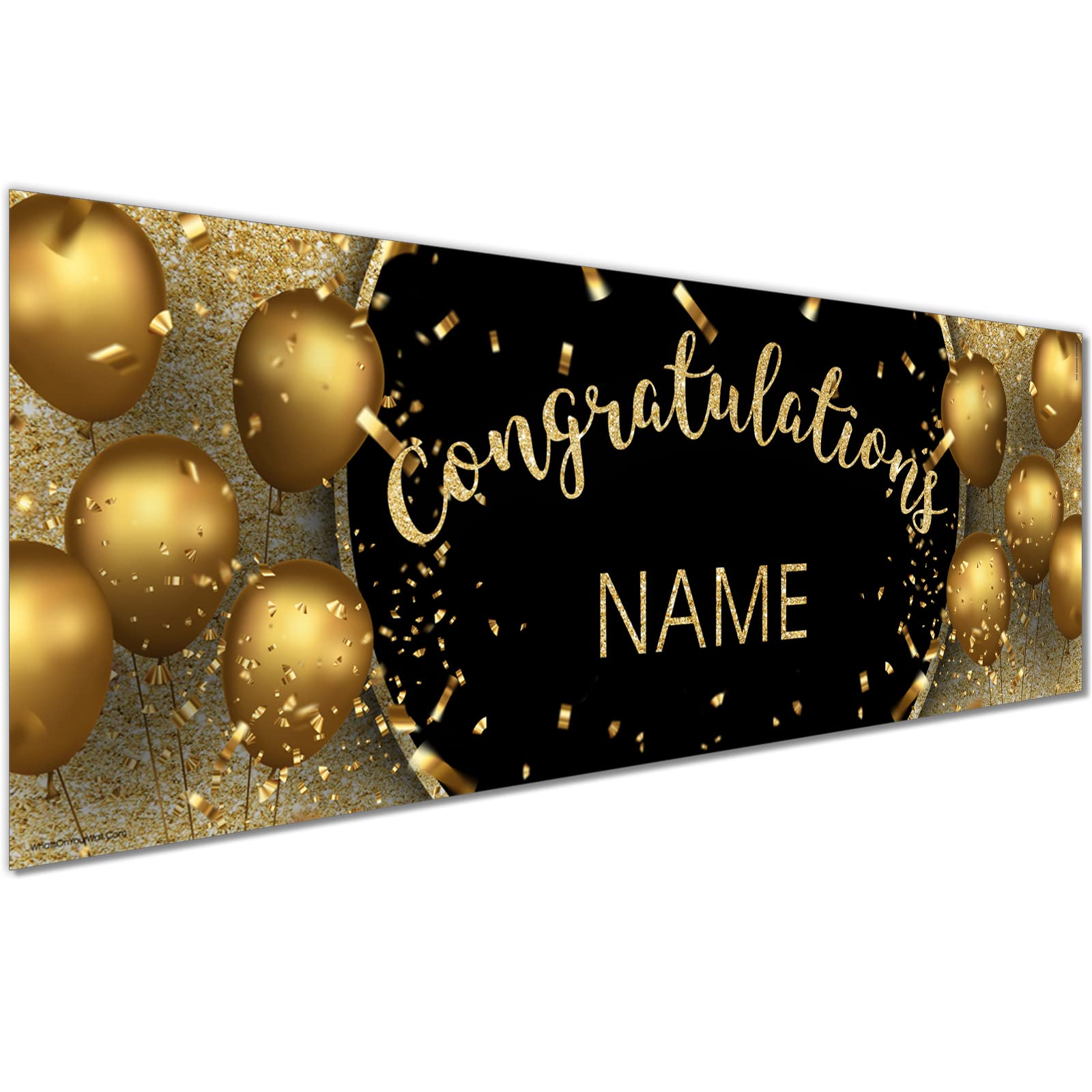 6ft x 1 Personalized Congratulations Banner | Black Gold Party Decorations | Bunting for Every Occasion