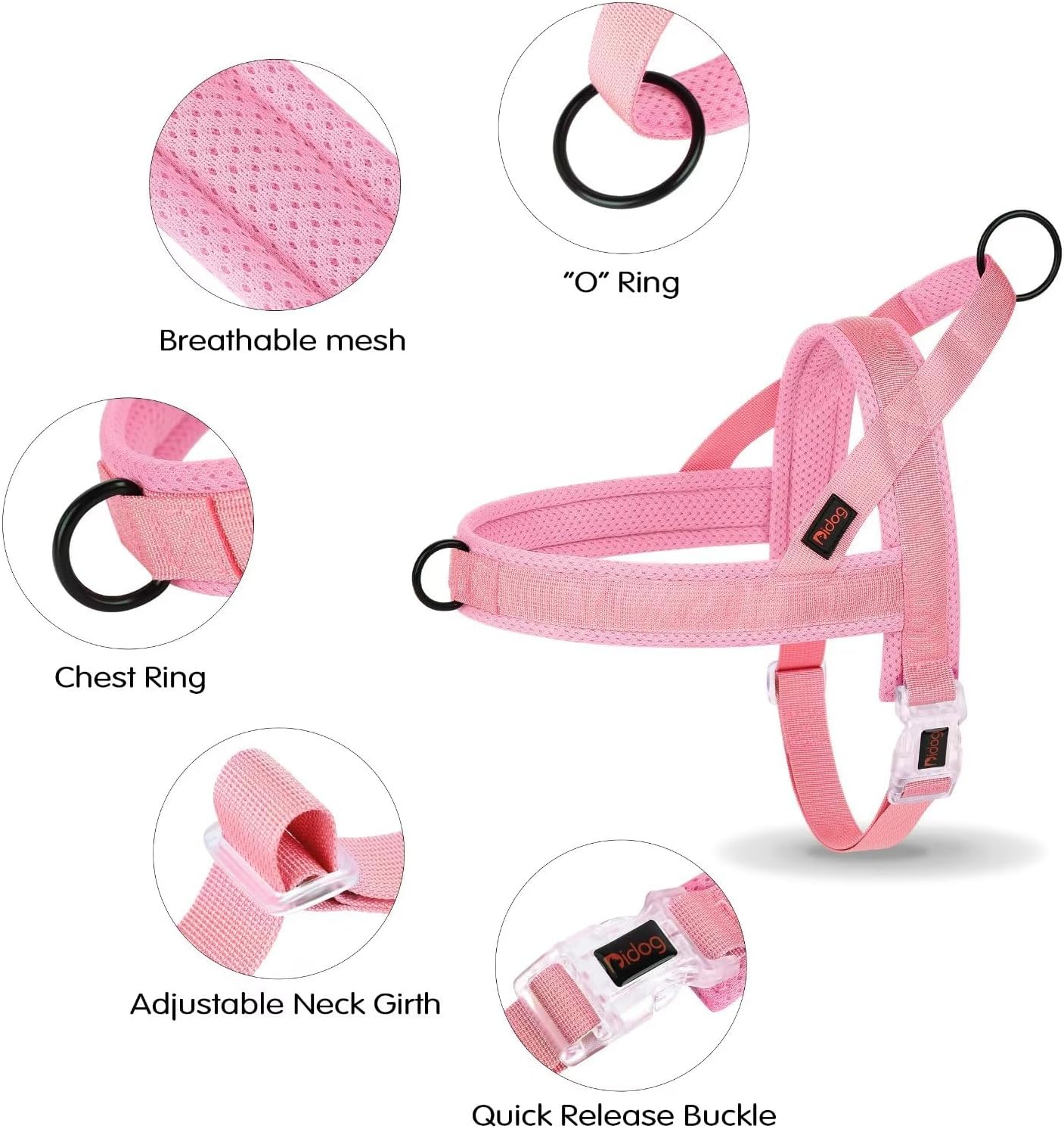 Didog No Pull Dog Harness with Breathable Mesh Padded, Quick Fit & Easy on Dog Vest Harness for Small Medium Large Dogs Training Walking(Pink,XS)