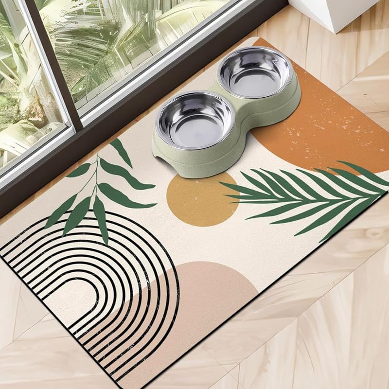 Tapete Absorvente para Alimentação de Cães e Gatos Cuslnox Boho Orange M, 60,96 x 40,64 cm