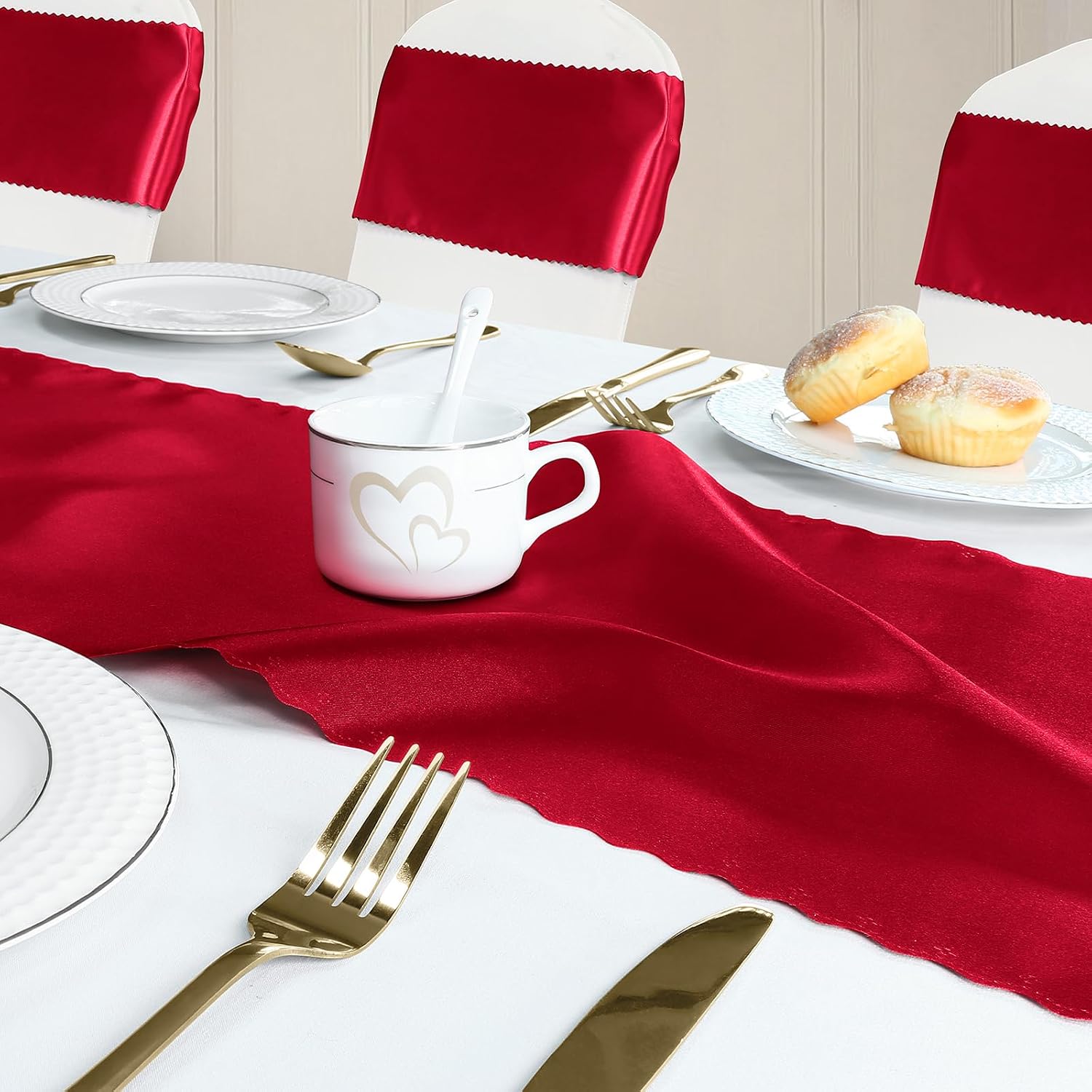 6 Pack Red Satin Table Runner 12 x 72 Inch Long,Bright Smooth Table Runner with Scalloped Edges,Silky Dinner Table Runner Decorations for Weddings,Banquet,Birthday Parties,Graduations